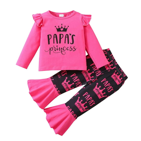 Emitonse Baby Girl Clothes Toddler Girl Outfit Fashion Preemie Baby Girl Clothes Romper Fall Winter Outfits Gifts for Girls Cute Bell Bottoms Pant Sets Size for 12-18 Months,Hot Pink