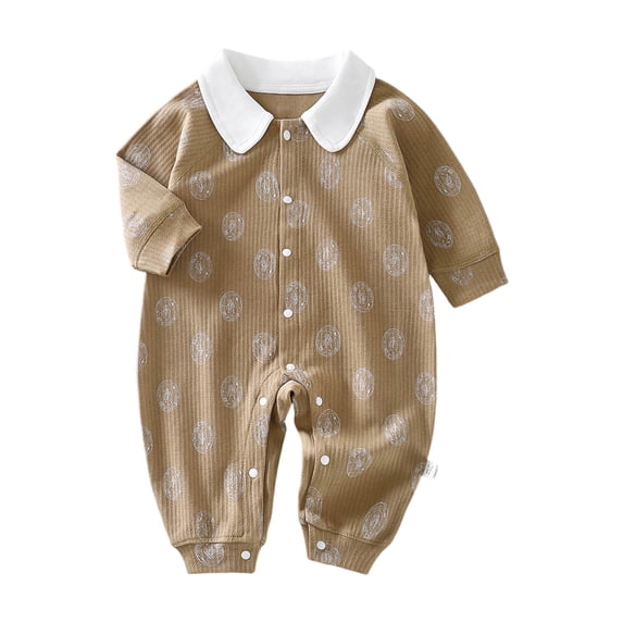 Emitonse Baby Girls Romper Jumpsuit Baby Romper Baby Romper Spring Fall Long Sleeve Crawling Outfit Bodysuit Warm Home Wear Brown,Size 12-18 Months