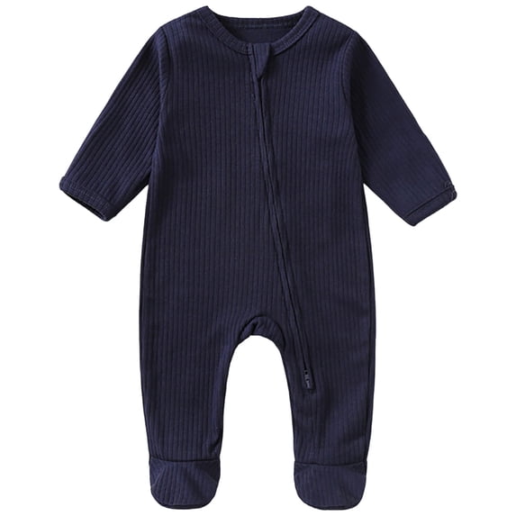 Emitonse Baby Long Sleeve Romper Jumpsuit,Baby Clothes Toddler Footed Zipper Newborn Comfy Unisex Cute Boy Girl Rompers Navy,Size 6-9 Years