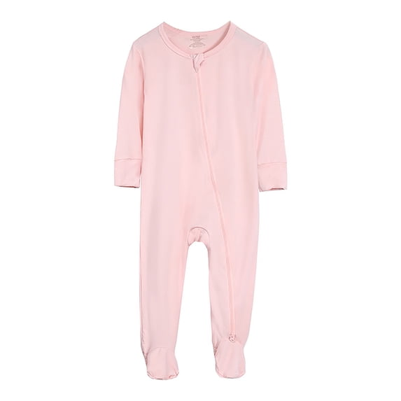 Emitonse Baby Long Sleeve Romper Jumpsuit Footed Long Sleeve Baby Pajamas With Zipper Infant Sleepers Size 18-24 Months,Pink