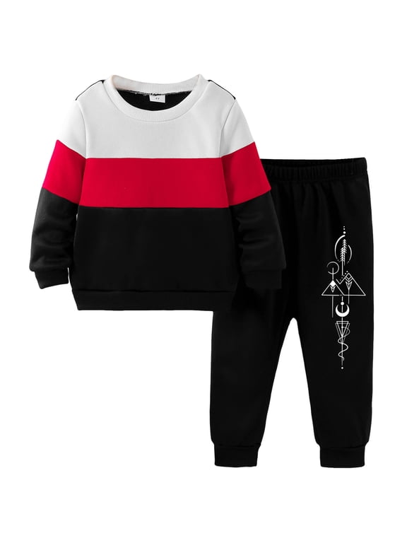 Baby Toddler Boy Clothes Boys Simple Print 2 Piece Set Long Sleeve Sweatshirt and Pants Casual Warm Outfit Size 5-6 Years,Wine