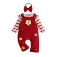 thumbnail image 1 of Emitonse Baby Toddler Girls 2 Piece Outfits Baby Girl Outfits Ruffled Short Sleeves Bodysuit Floral Embroidered Overall Short Sets With Bowknot Headband Red,Size 12-18 Months, 1 of 9