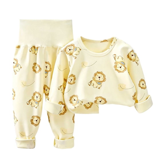 Emitonse Baby Toddler Girls 2 Piece Outfits Organic Soft 2 Piece Baby Pajama Set Girls Long Sleeve Light Yellow,Size 6-12 Months