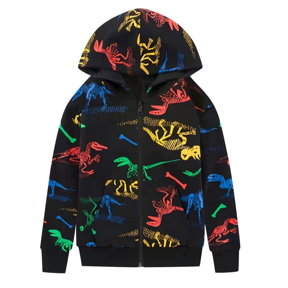 Emitonse Baby Winter Jacket Boys Zip Up Hoodie Kids Dinosaur Hoodies For Boys Girls Pullover Hooded Toddler Sweatshirt Size 5-6 Years,Black