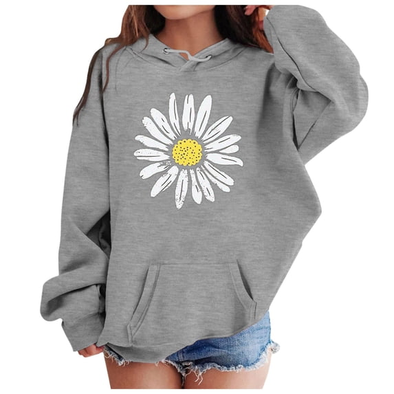 Emitonse Baby and Toddler Girls' Sweatshirt Kids Hoodie Print Girls Basic Long Sleeve Drawstring Sweatshirt Grey,Size 8-10 Years