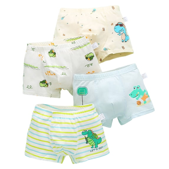 Emitonse Boys Boxer Shorts Boy Underwear Cotton,Boys Briefs Dinosaur Car Toddler Kids Underwear 4 Pack Green,Size 12-15 Years