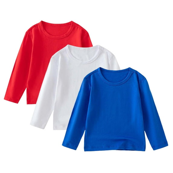 Emitonse Boys Long Sleeve Shirts Boys Fashion Kids Boys T Shirts Casual Long Sleeve Color Block Tops Crewneck Loose Basic Tees Size for 5-6 Years,Blue