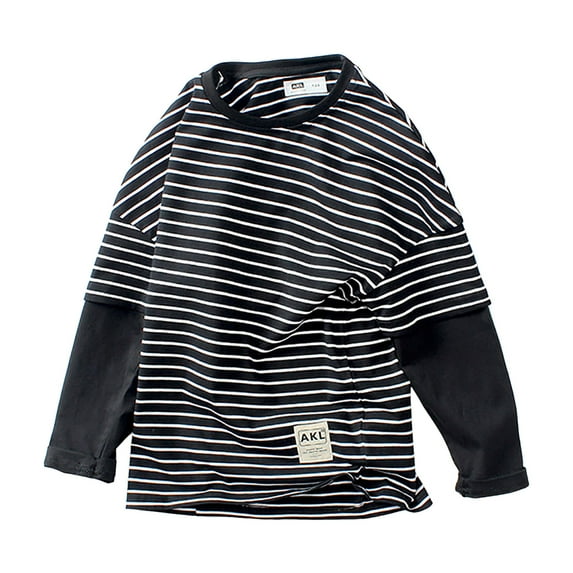 Emitonse Boys Long Sleeve Shirts Boys Long Sleeve Crewneck Tee T-Shirt Size for 12-13 Years,Black