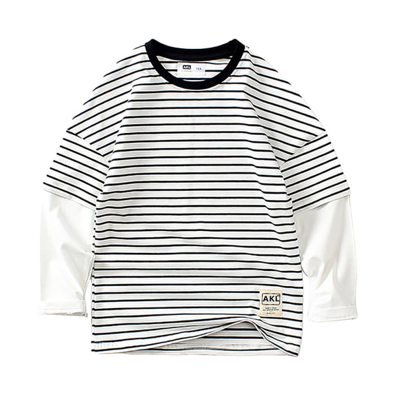 Emitonse Boys or Girls Long Sleeve Toddler T-Shirt Big Boys Casual Long Sleeve Crew Neck Basic Tops T Shirts Tunic Set White,Size 8-9 Years