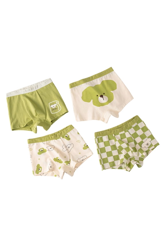Cotton Boys Soft Boxer Briefs Boys Fashion Combed Cotton Boys Underwear Breathable Pure Cotton Cartoon Flat Angle Underwear Baby Four Corner Pants 4pcs Green,8-9 Years