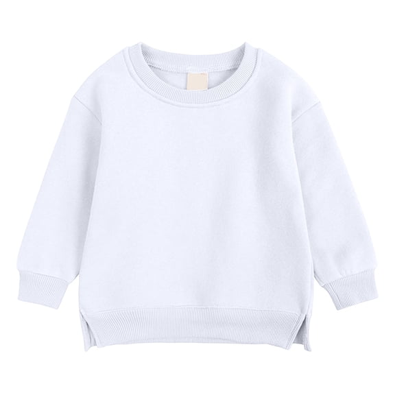 Emitonse Cotton Long Sleeve Tee Shirts Girls/Boys/Kids Long Sleeve T Shirts Crewneck Basic Long Sleeve Tee Shirts White,Size 4-5 Years