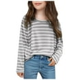 thumbnail image 1 of Emitonse Girl Shirts Girls' Long Sleeve Tees Cotton Tagless Crew Neck Super Soft Cotton T Shirts Size for 10-11Years,Grey, 1 of 5