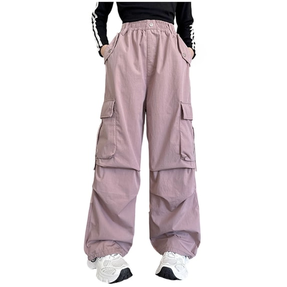 Emitonse Girls Cargo Pants for Kids Loose Streetwear Size 5 6 Girls' Baggy Trousers Cargo Trousers Lightweight Summer Trousers With Band Casual Trousers Pink,5-6 Years