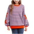 thumbnail image 1 of Emitonse Girls Cotton Long Sleeve Sweathirts Striped Color Block Tops Size for 2-3 Years,Orange, 1 of 4