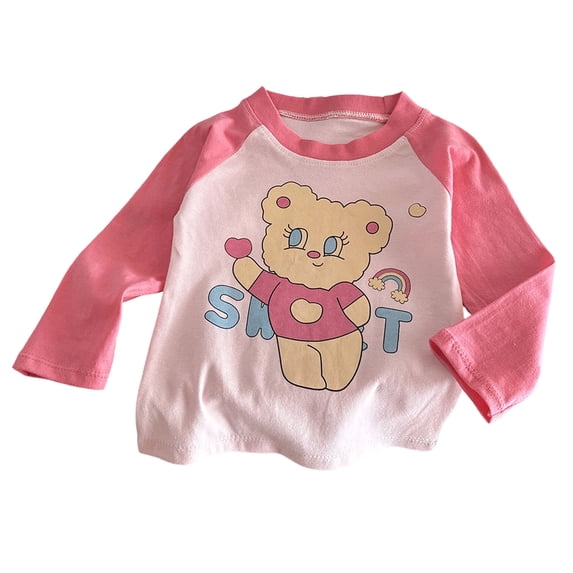 Emitonse Girls Long Sleeve Tops,Casual T-Shirts for Kids Unisex Baby Girls Boys Infant Toddler Long Sleeve T Shirts Graphic Cartoon Cute Print Crewneck Tee Light Yellow,Size 7-8 Years