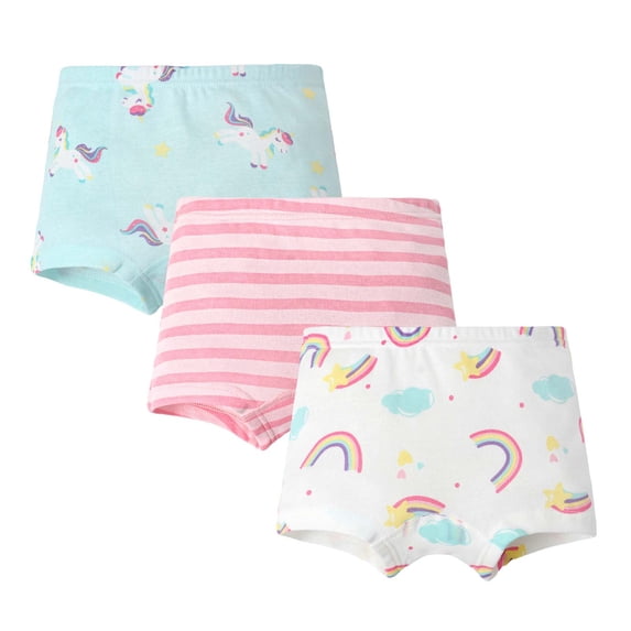Emitonse Girls Underwear Multi Packs Baby Clothes For Girls Fashion 3PC Children Underwear Cute Cartoon Prints Little Girl Cotton Boxer Pants Beige,7-8 Years