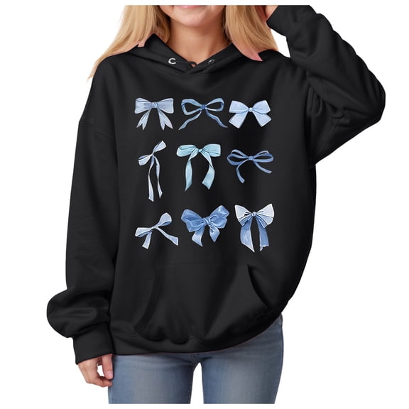 Emitonse Hoodies for Teen Girls Trendy Y2K Cute Long Sleeve Letter Print Sweatshirts Pullover Tops With Pockets Size for 3-4 Years,Black