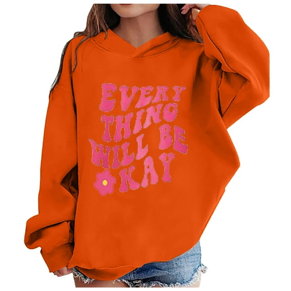 Emitonse Hoodies for Teens Toddler Sweatshirt Girls Long Sleeve Hooded Sweatshirt Oversized Graphic Hoodies Cute Pullovers Tops Size for C,Orange