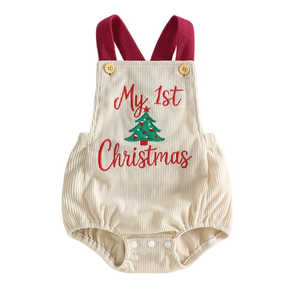 Emitonse Infant Girl Rompers Toddler Jumpsuit My First Christmas Baby Overalls Corduroy Romper Xmas Clothes | Baby First Christmas Outfit Size 0-3 Months ,Green