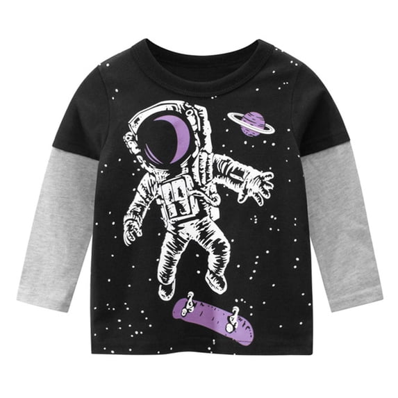 Emitonse Kids Boys Girls Sweatshirt Toddler Kids Baby Boys Girls Long Sleeve Crewneck T Shirts Tops Tee Clothes For Children Black,Size 5-6 Years