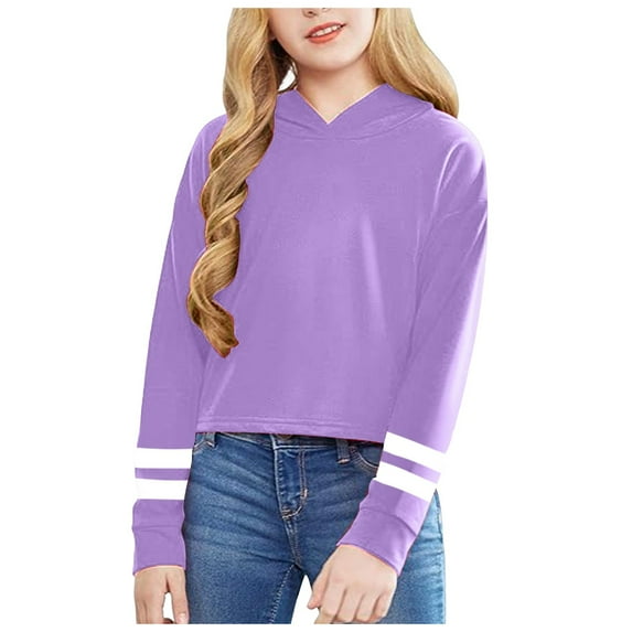 Emitonse Kids Girls Hoodies Long Sleeve Sweatshirts Drawstring Pullover with Pocket Soft Clothing for Teen Girls Size for 8-9 Years,Purple