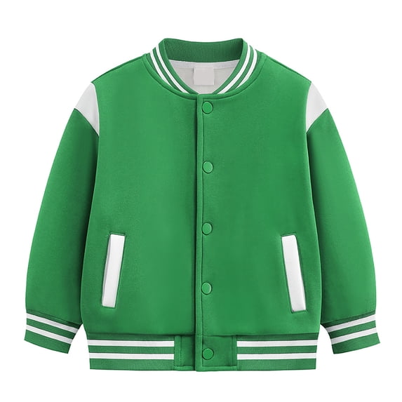 Emitonse Kids Varsity Jacket,Baby Girls Winter Coats,Kids Comfortable Baseball Jackets Boys Girls Jacket Lightweight Plain Button Casual Coat Boys Fashion Size 4-5 Years,Green