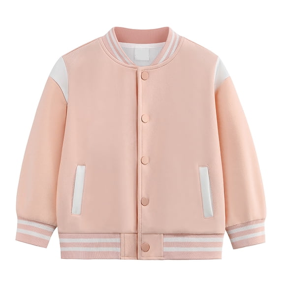 Emitonse Kids Varsity Jackets,Girls Outdoor Jackets & Outerwear,Kids Comfortable Baseball Jackets Boys Girls Jacket Lightweight Plain Button Casual Coat Boys Fashion Size 1-2 Years,Pink