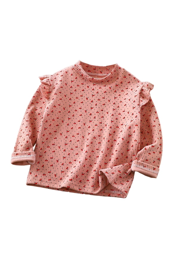 Long Sleeve Shirt Toddler Girls Solid Color T-Shirt Kids Blouse Plain Ruffle Sleeve Top Baby Girl Cotton Casual Clothes Size for 3-4 Years,Red