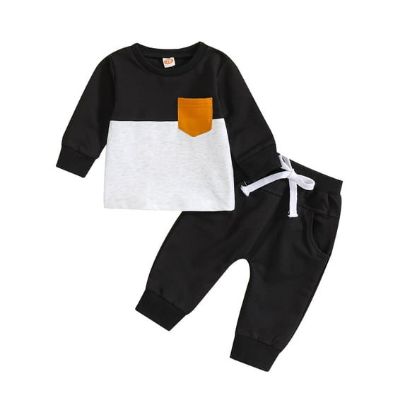 Emitonse Newborn Baby Boy Fall Winter Clothes Toddler Newborn Baby Boys Long Sleeve Print Shirt Tops Pants 2PCS Child Kids Set&Outfits Black,Size 18-24 Months
