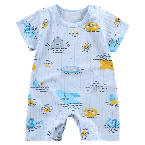 Emitonse Newborn Unisex Baby Clothes Baby Romper Cartoon Baby Bodysuit Cute Short Sleeved Baby Romper Size 6-12 Months,Sky Blue