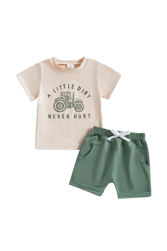 Preemie Boy Clothes Boys' Clothing Sets,Boys Comfortable and Breathable Set Cute Cartoon Printed Short Sleeve Shorts 2pcs Set Green Size 6-12 Months