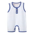 thumbnail image 1 of Emitonse Summer Outfits Baby Girl,Casual Jumpsuit,Rompers Boy Girl Solid Color T-Shirt Outfits Short Sleeve Button Bodysuit Cotton Tops Clothes Blue,Size 18-24 Months, 1 of 9