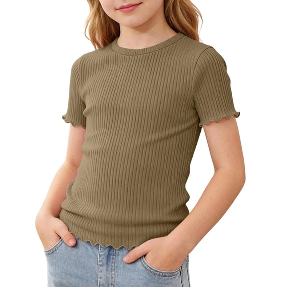 Emitonse T Shirts Toddlers Toddler Baby Boy Girl Short Sleeve Girls Short Sleeve Tops Cute Casual Crew Neck Short Sleeve Blouse Preppy Summer Top For Girls Khaki,15-16 Years