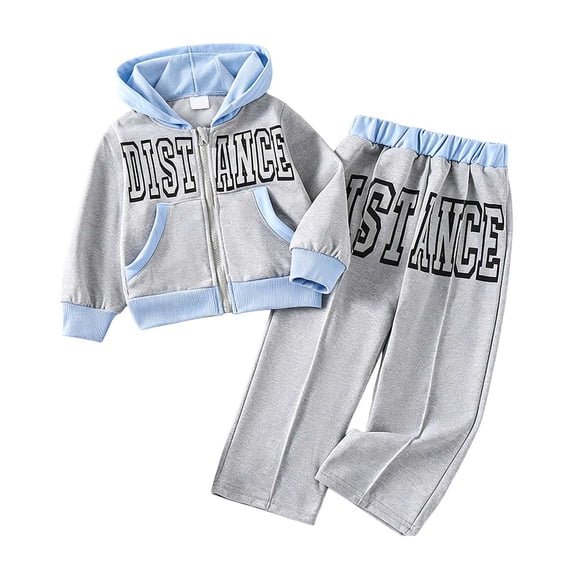 Emitonse Toddler Baby Boy Girl Fall Outfits Girls' winter Cute Casual Long Sleeved Coat + Long Pants Set Grey,Size 6 Years