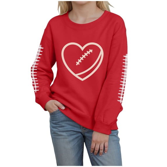 Emitonse Toddler Baby Boy Girl Sweatshirt Hoodie Pullover Fall Outfits Football Sweatshirt For Girls Graphic Print Casual Long Sleeve Crewneck Fall Pullover Red,Size 4Y