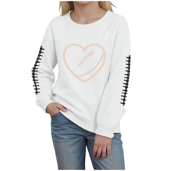 Emitonse Toddler Baby Girl Birthday Sweatshirt Football Sweatshirt For Girls Graphic Print Casual Long Sleeve Crewneck Fall Pullover White,Size 2Y