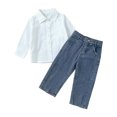 thumbnail image 1 of Emitonse Toddler Baby Girl Clothes Fall Winter Outfits Girls Long Sleeved Shirt Jeans Set Comfortable Soft Casual White,Size 3-4 Years, 1 of 9