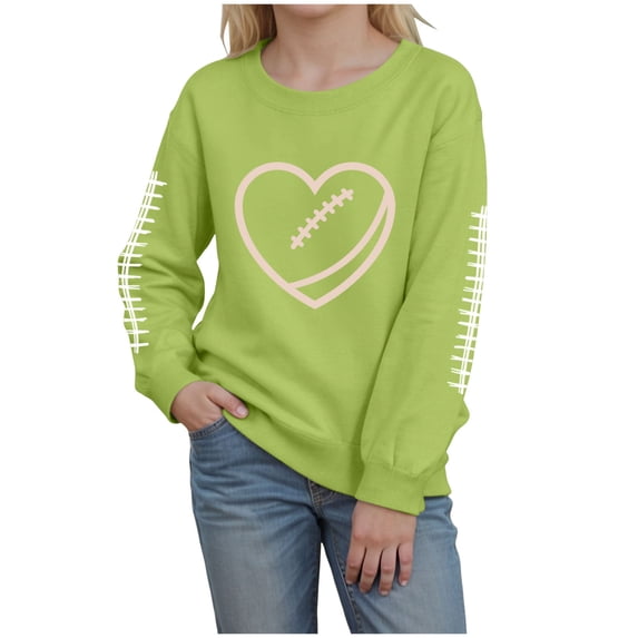 Emitonse Toddler Baby Girls Sweatshirts Football Sweatshirt For Girls Graphic Print Casual Long Sleeve Crewneck Fall Pullover Green,Size 6Y