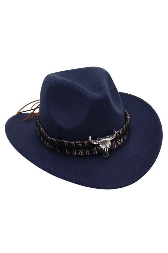 Toddler Boy Hats Cow Girl Hat,Ethnic Handsome Tibetan Hat Performance Hat Head Upturned Brim Western Cowboy Hat Sun Hat Size 3-8 Years,Navy