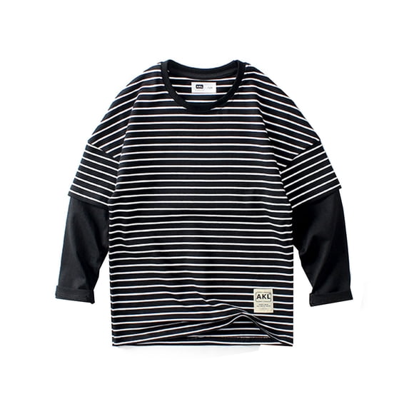 Emitonse Toddler Boy T Shirt Kids Summer Shirt,Kids Toddler Boys Girls Striped Sweatshirt Pullover Crew Neck Long Sleeve Activewear Tops T Shirts Boys Fashion Size 11-12 Years,Black
