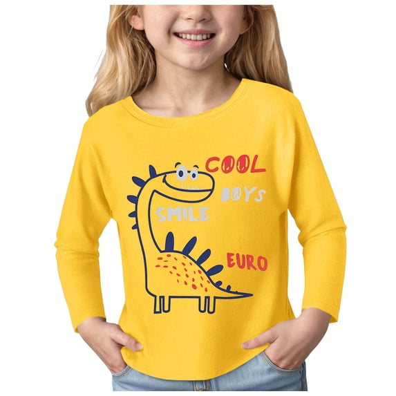 Emitonse Toddler Boys Girls Long Sleeve Tees Children's Casual Solid Color Printed Tops Middle School Boys Girls Color Long Sleeve Bottom Outer Wear Student Sweatshirt Yellow,Size 5-6 Years