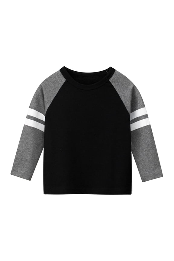 Toddler Boys Long Sleeve Crewneck T Shirt Fall Winter Toddler Boys Girls Long Sleeve Stripe Patchwork Color Casual Tops For Kids Clothes Black,Size 6-8 Years