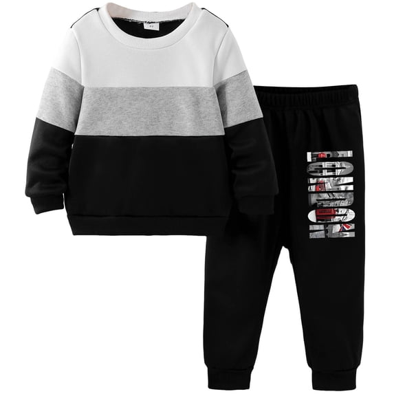 Emitonse Toddler Boys Outfit Sets Soft Kids Fall Clothes Boys Simple Print 2 Piece Set Long Sleeve Sweatshirt and Pants Casual Warm Outfit Size 2-3 Years,Light Gray