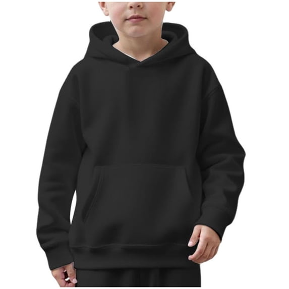 Emitonse Toddler Boys Sweatshirts Boys Sweatshirt Solid Comfortable Skin Friendly Fashion Hooded Childrens Sweatshirt Childrens Clothing Black,Size 11-12 Years