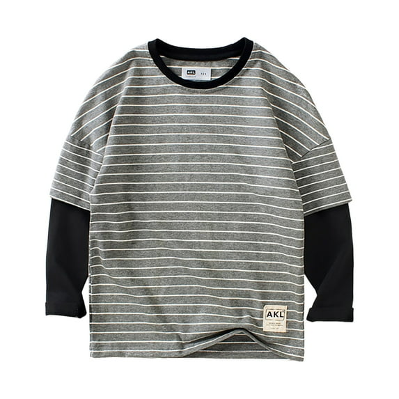 Emitonse Toddler Boys T-Shirts & Tank Tops Boys Long Sleeve Crewneck Tee T-Shirt Size for 12-13 Years,Grey