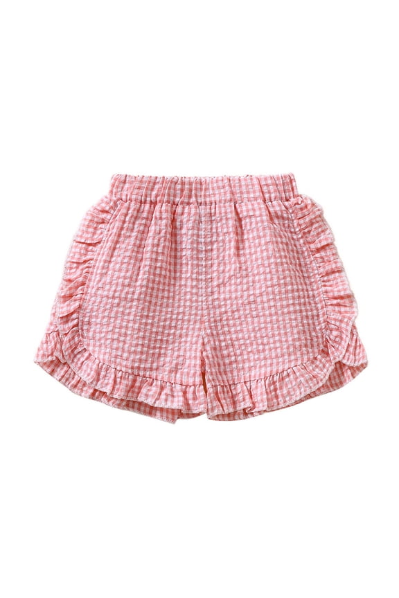 Toddler Denim Bloomers Shorts Teen Girl Clothes Toddler Baby Girl Shorts Casual Summer Gingham Plaid/Seersucker Waist Ruffle Hem Shorts Bottoms Pink,12-18 Months