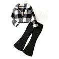 thumbnail image 1 of Emitonse Toddler Girl Fall Winter Clothes Girls Fall Spring 3pcs Set Long Sleeve Plaid Top In White Sleeveless Top Flared Pants Black,Size 4-5 Years, 1 of 8