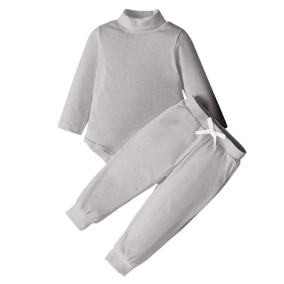 Emitonse Toddler Girl Pant Sets Long Sleeve Baby Boys Girls Bodysuit Base Layer High T Shirts Top Sets Grey,Size 3-6 Months