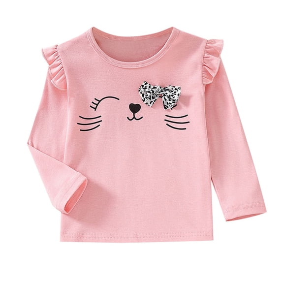 Emitonse Toddler Girl Ruffle Long Sleeve T-Shirt Toddler Soft Crewneck Tee Tops Girls Comfort Basic Print Long Sleeve T Shirt Blouse Red,Size 4-5 Years