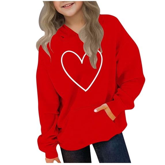 Emitonse Toddler Girls Long Sleeve Solid Color T Shirt Kids Hoodies Girls Long Sleeve Oversized Fleece Sweatshirt Cute Plain Tops Pullover Red,Size 8-10 Years